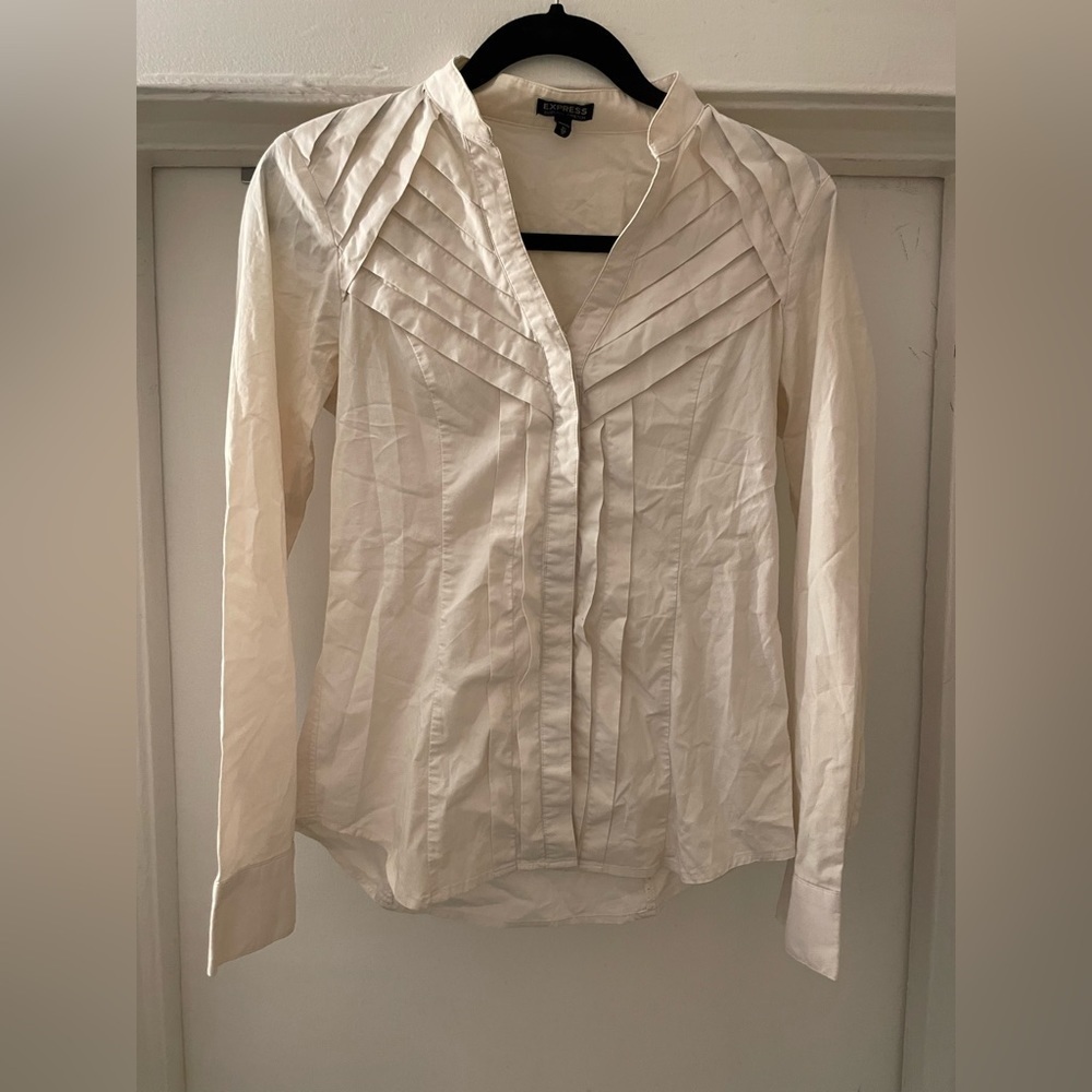 Express Cream button down‎ long sleeve shirt size XS